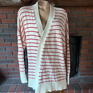 Who What Wear Valentines Day Striped Cream and Red Cardigan Sweater Large